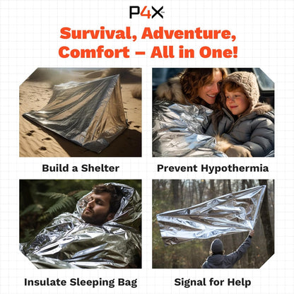 PREPARED4X 8-Pack Large Mylar Emergency Blanket - Mylar Blankets Survival Thick Reusable - Waterproof, Rip, and Tear Resistant Survivalist Gear - Emergency Thermal Blanket for Outdoors 82"x82"