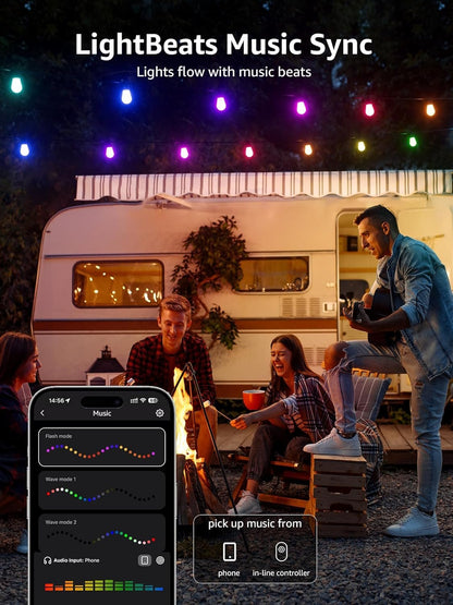 Lepro ZB1 AI Smart String Lights APP Control, 54ft RGB+IC+Warm White Patio Lights 15 LED Bulbs, Alexa Google Enabled Outdoor Lights, AI Generated Lighting LLM, Music Sync, 2.4 GHz WiFi + Bluetooth