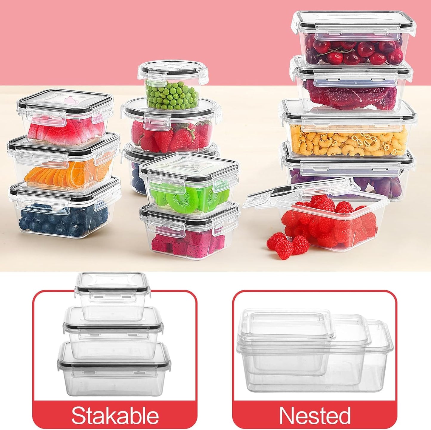 Skroam 36 Pack Food Storage Containers with lids (18 Airtight Kitchen Storage Containers & 18 Lids), Plastic Meal Prep Container with Free Labels & Marker - Leak Proof & Freezer Safe