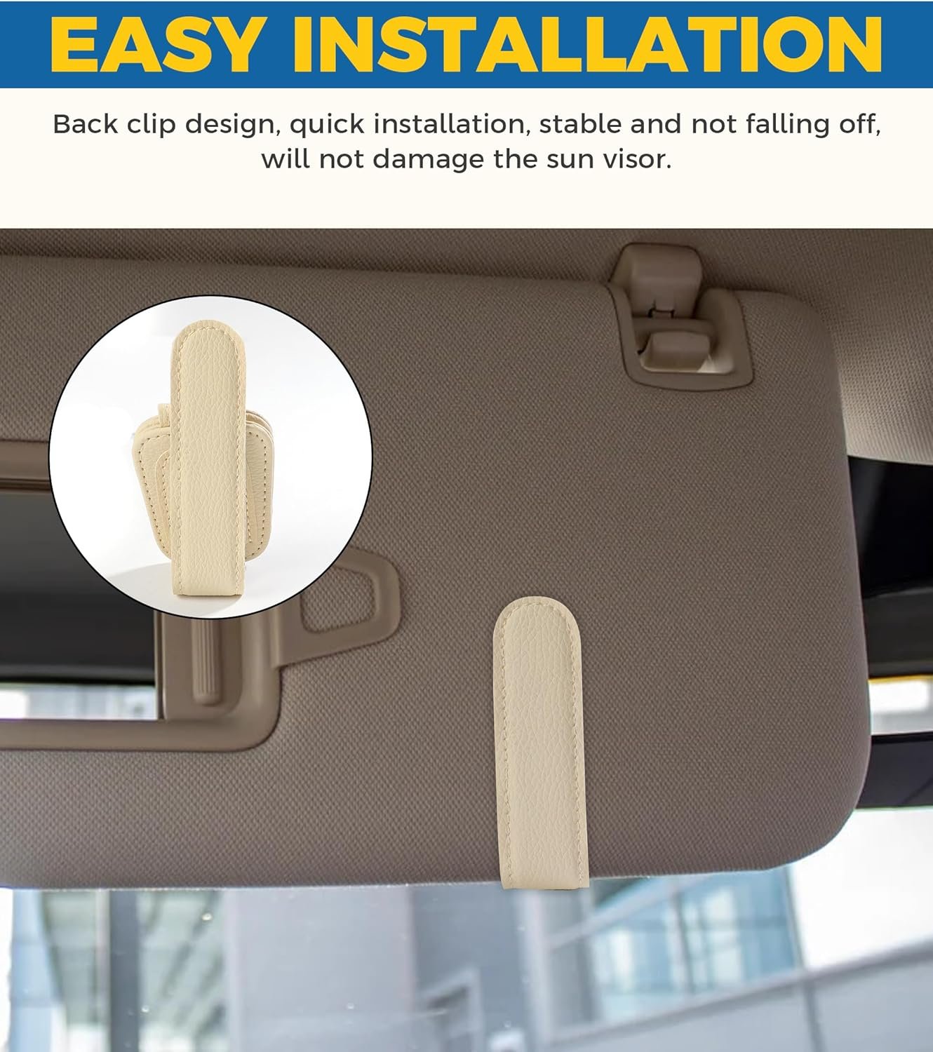 iolory Sunglasses Holder for Car,Car Accessories Interior,Automotive Eyeglasses Hanger,Magnetic Leather Sunglasses Visor Clip Glasses Eyeglass Hanger,Fit Almost All Car Models (Beige)