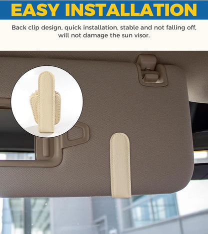 iolory Sunglasses Holder for Car,Car Accessories Interior,Automotive Eyeglasses Hanger,Magnetic Leather Sunglasses Visor Clip Glasses Eyeglass Hanger,Fit Almost All Car Models (Beige)