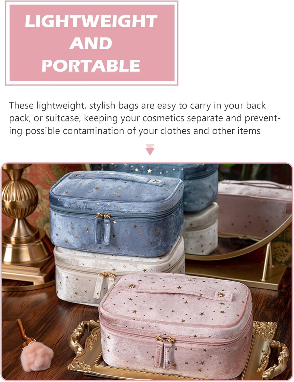 Travel Makeup Bag,Velvet Makeup Bag with Handle Cosmetic Bags for Women,Beautician Storage Bag,Large and Classy Makeup Organizer