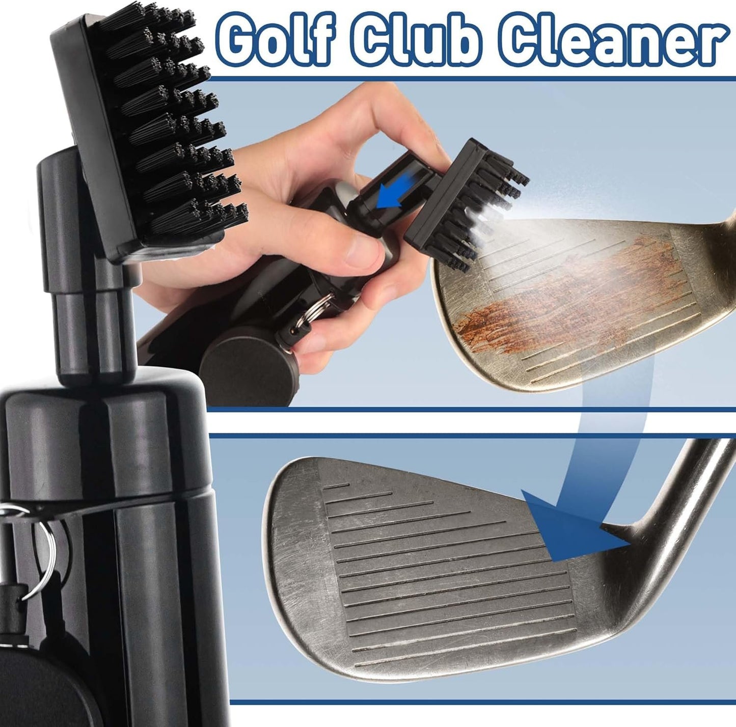 Golf Club Cleaner Brush, Golf Water Brush with Spray Bottle Holds 5 Ounces of Water, Golf Club Cleaning Kit - with Cover & Retractable Clip, Essential Golf Accessories for Men, Best Golf Gifts for Men