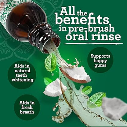 uruNanda Starter Pulling Oil Mouthwash for Natural Teeth Whitening, Coconut and Peppermint Oil for Fresh Breath & Happy Gums, Alcohol-Free, 8 Oz