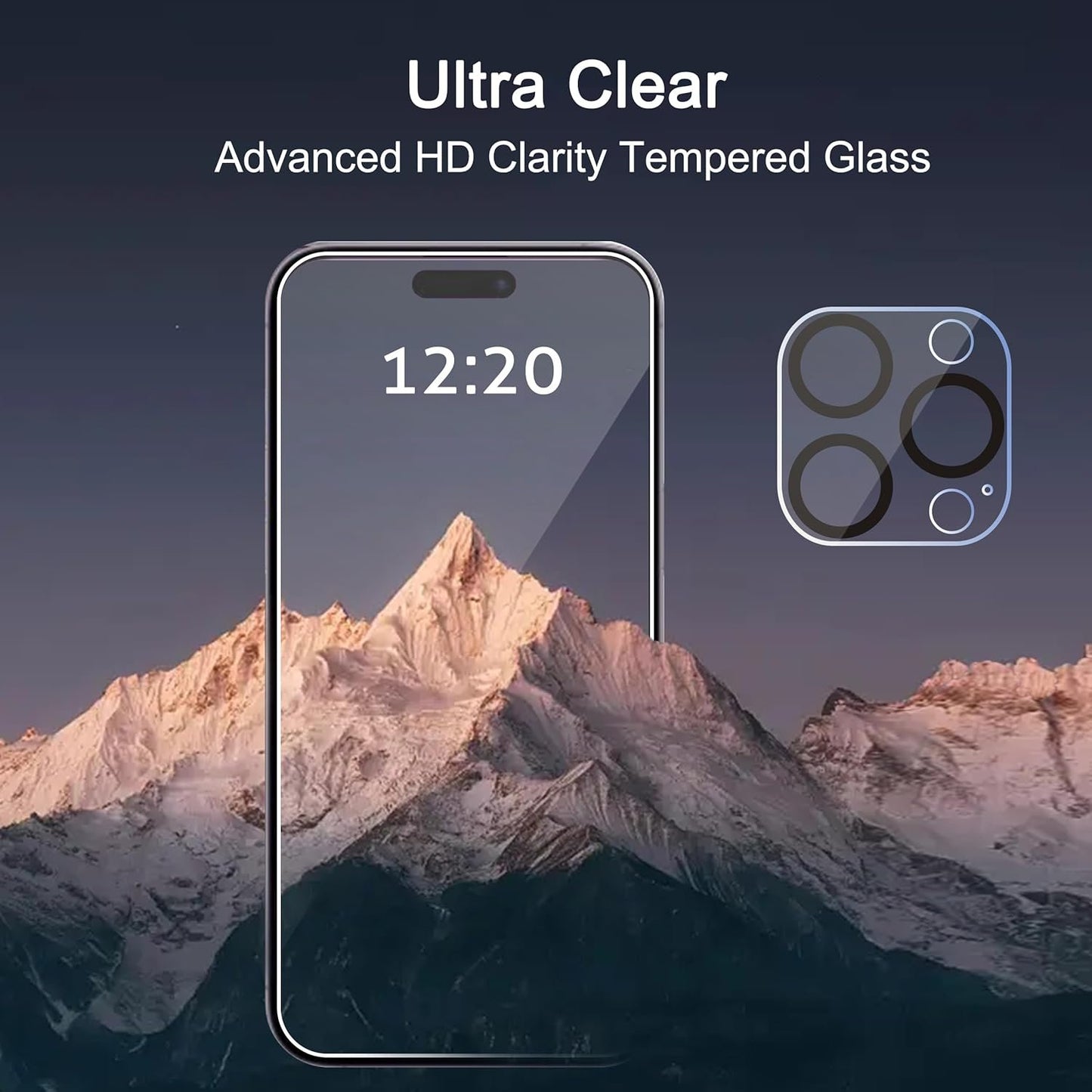 Ailun 3 Pack Screen Protector for iPhone 15 Pro [6.1 inch] + 3 Pack Camera Lens Protector,Case Friendly Tempered Glass Film,[9H Hardness] - HD