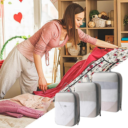 Compression Packing Cubes For Travel - 4-Piece Lightweight Luggage Organizer Set | Space-Saving Suitcase Cubess For Clothes, Ideal Travell Accessories For Packing Efficiency And Organization