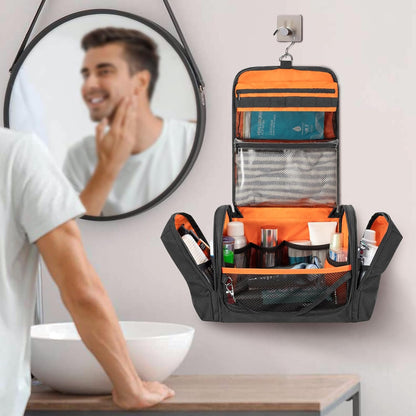 Prokva Tactical Toiletry Travel Bag for Men, Hanging Dopp Kit Hygiene Bag Shower Organizer with Hook for Toiletries and Shaving Care, Black (Empty Bag), Black