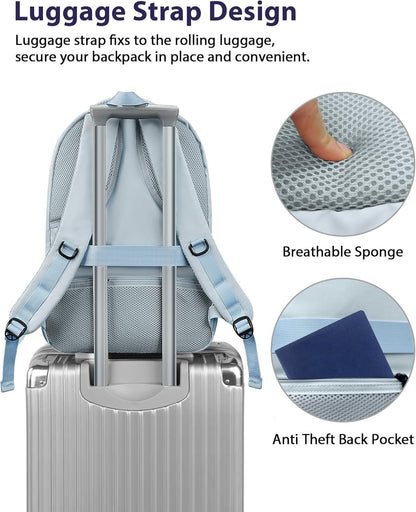 MATEIN 18 Inch Laptop Backpack for Women, TSA Approved Computer Rucksack with USB Charger Port and Luggage Strap, Extra Large Anti Theft Backpacks for Travel College Business Work, Haze Blue
