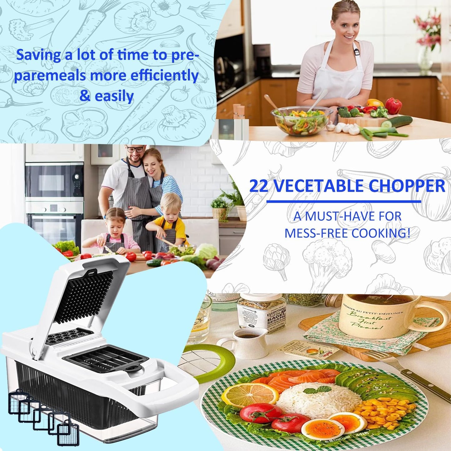HopeNest 22-in-1 Vegetable Chopper & Slicer, Multi-Purpose Kitchen Tools & Gadgets for Salad, Fruit, Onion, Potato, and Tomato Prep, Mandoline Vegetable 11 Blades with Lemon Squeezer, Egg Separator