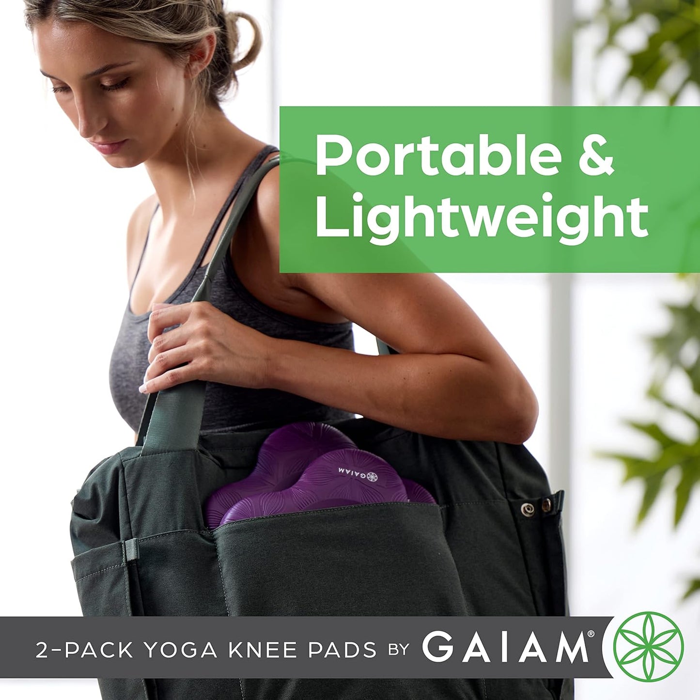 Gaiam Yoga Knee Pads (Set of 2) - Yoga Props and Accessories for Women/Men Cushions Knees and Elbows for Fitness, Travel, Meditation, Kneeling, Balance, Floor, Pilates Purple