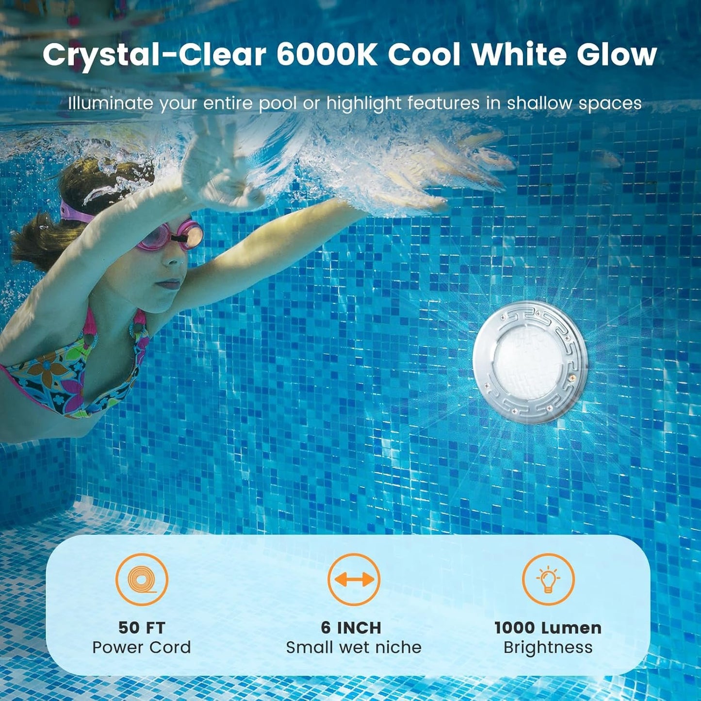 SURAIELEC 6 Inch Small LED Spa Light for Inground Pool, 120V AC 10W Underwater Pool Light, Cool White 6000K, Fits Pentair and Hayward Wet Niches, IP68 Waterproof, 50 FT Cord