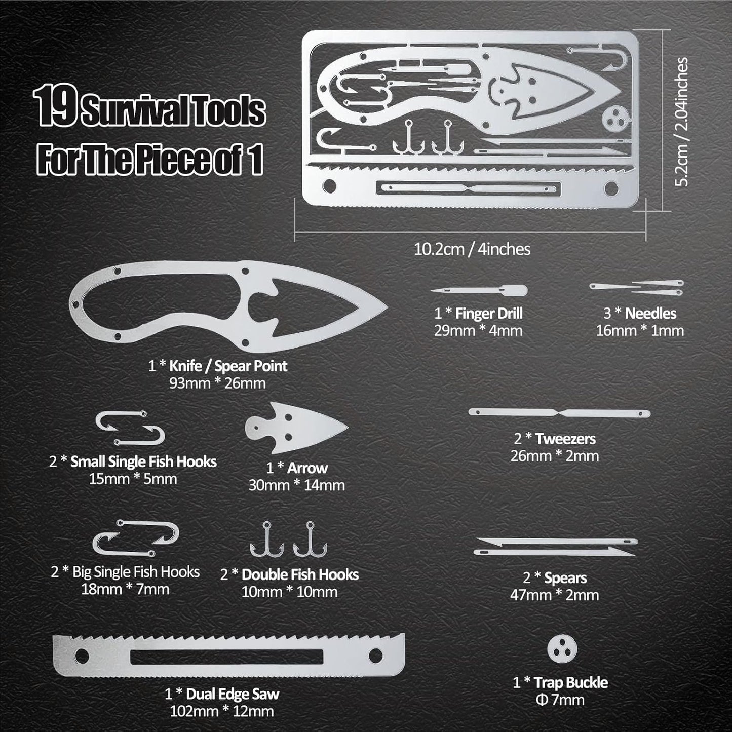 Survival Card Multitool Emergency Camping Kit with Fishing Line Gear, Multipurpose Credit Card Sized EDC Tool for Outdoor Fishing Hiking Hunting, 6PCS