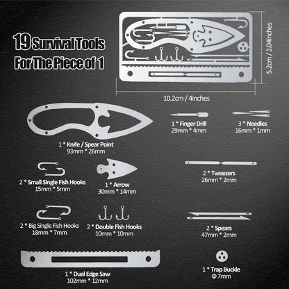 Survival Card Multitool Emergency Camping Kit with Fishing Line Gear, Multipurpose Credit Card Sized EDC Tool for Outdoor Fishing Hiking Hunting, 6PCS