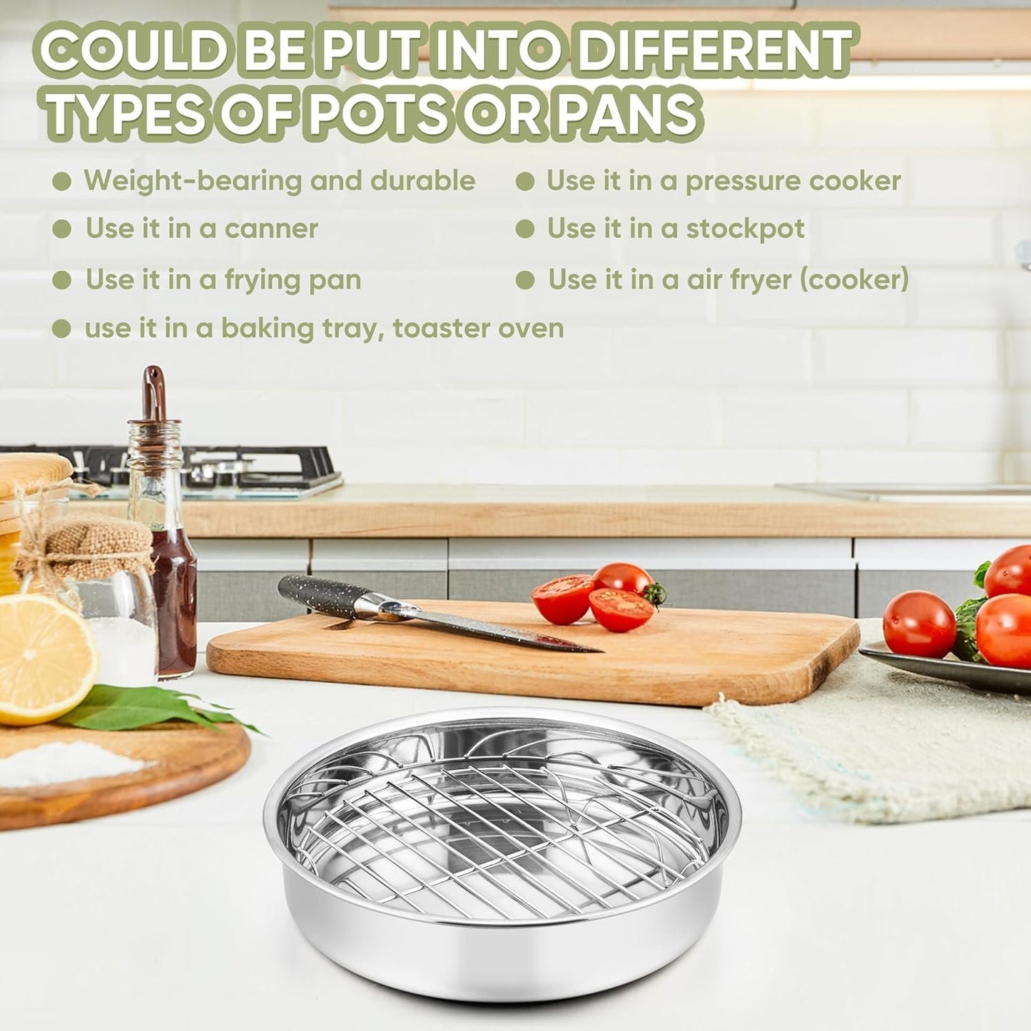 HaWare Round Cooling Rack, Stainless Steel Steaming Roasting Baking Wire Rack Set of 2, Multi-purpose for Air-fryer Canning Pressure Cooker Stockpot Round Cake Pan, Oven & Dishwasher Safe (7.5 Inches)