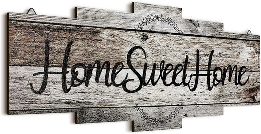 etec Home Sweet Home Sign, Rustic Wood Room Wall Decor, Farmhouse Plaque Wall Hanging Wooden Sign for Bedroom, Living Room, Wedding Decor(Gray)