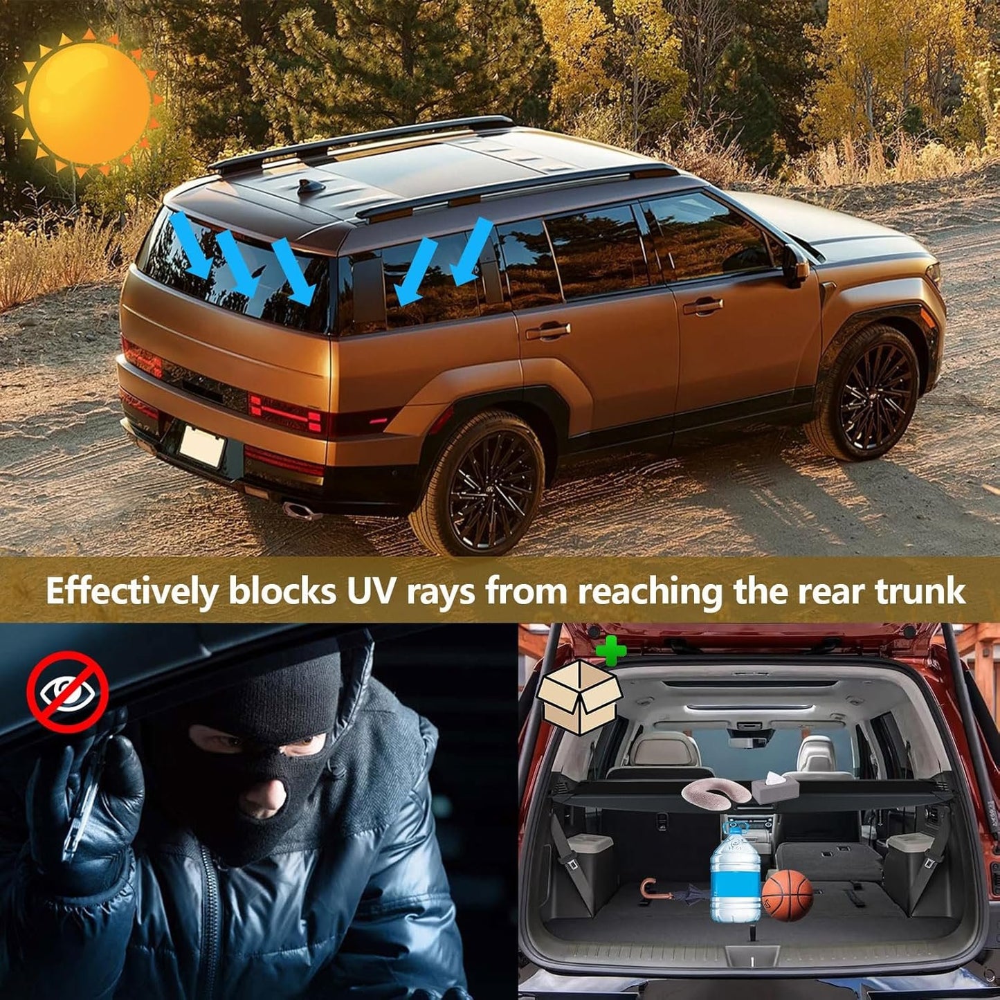 Cargo Cover for Hyundai Santa Fe - Tesmirror Retractable Cargo Cover for 2024 Hyundai Santa Fe Accessories Rear Trunk Security Shade Luggage Security Shield Shade, Only fit 2024