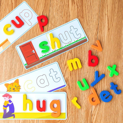 SpringFlower See & Spell Learning Educational Toys for 3 4 5 6 Years Old Boys and Girls, Preschool Learning Activities, Montessori Matching Letter Puzzle Game,CVC Word Builders for Kids,80PCS