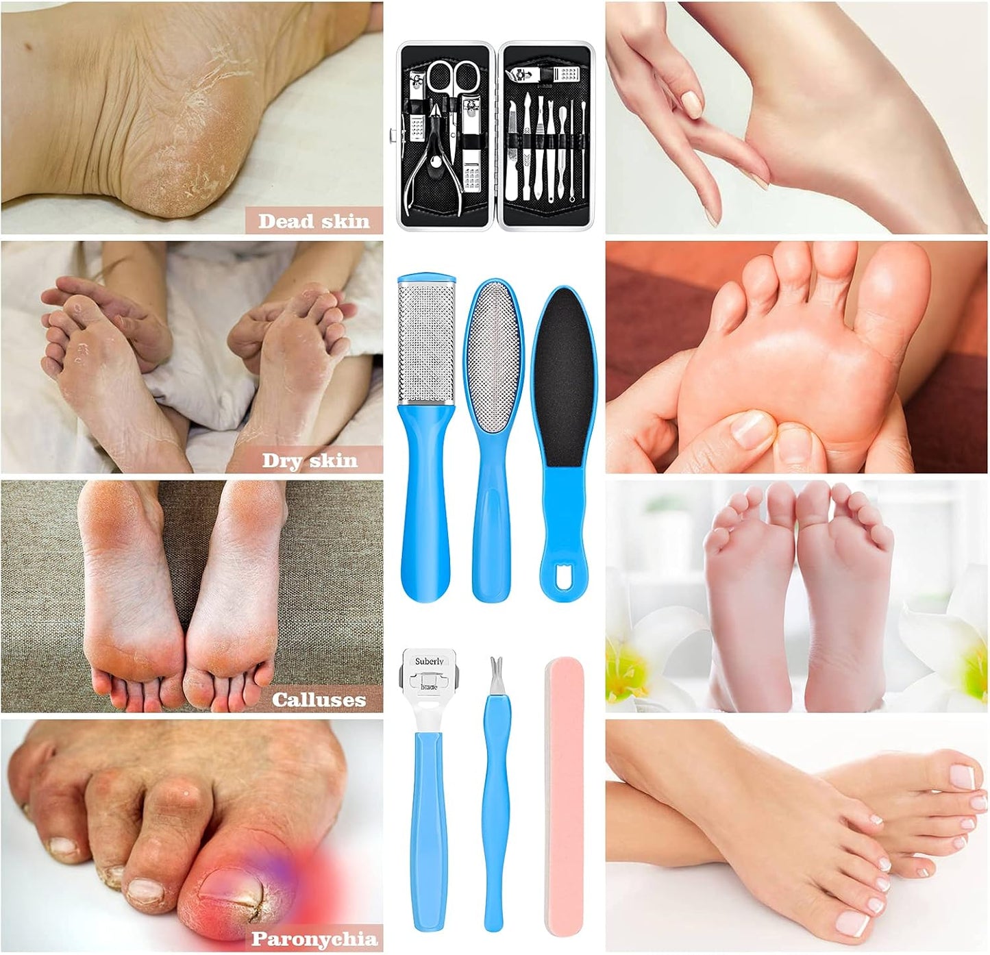 Manicure & Pedicure Kits - 23 in 1 Professional Pedicure Tools Stainless Steel Foot Care and Nail Tools Set, Foot File Foot Rasp Dead Skin Callus Remover Kit for Women Men Home Foot Care, Blue