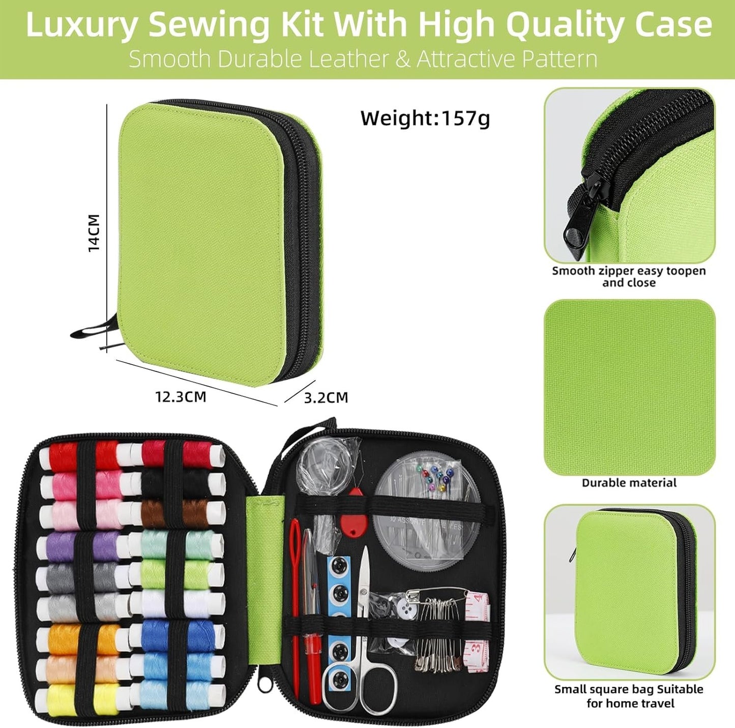 JUNING Sewing Kit with Case Portable Sewing Supplies for Home Traveler, Adults, Beginner, Emergency, Kids Contains Thread, Scissors, Needles,Measuring Tape