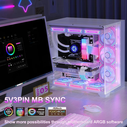 Sirlyr RGB PSU Cables Cover Set with Two Lighting Panels fit 24 Pin Motherboard,8 Pin GPU,12VHPWR PC Power Supply Extension Cable - Upgrade 120 LEDs 6 Light Strips with Wireless ARGB Control
