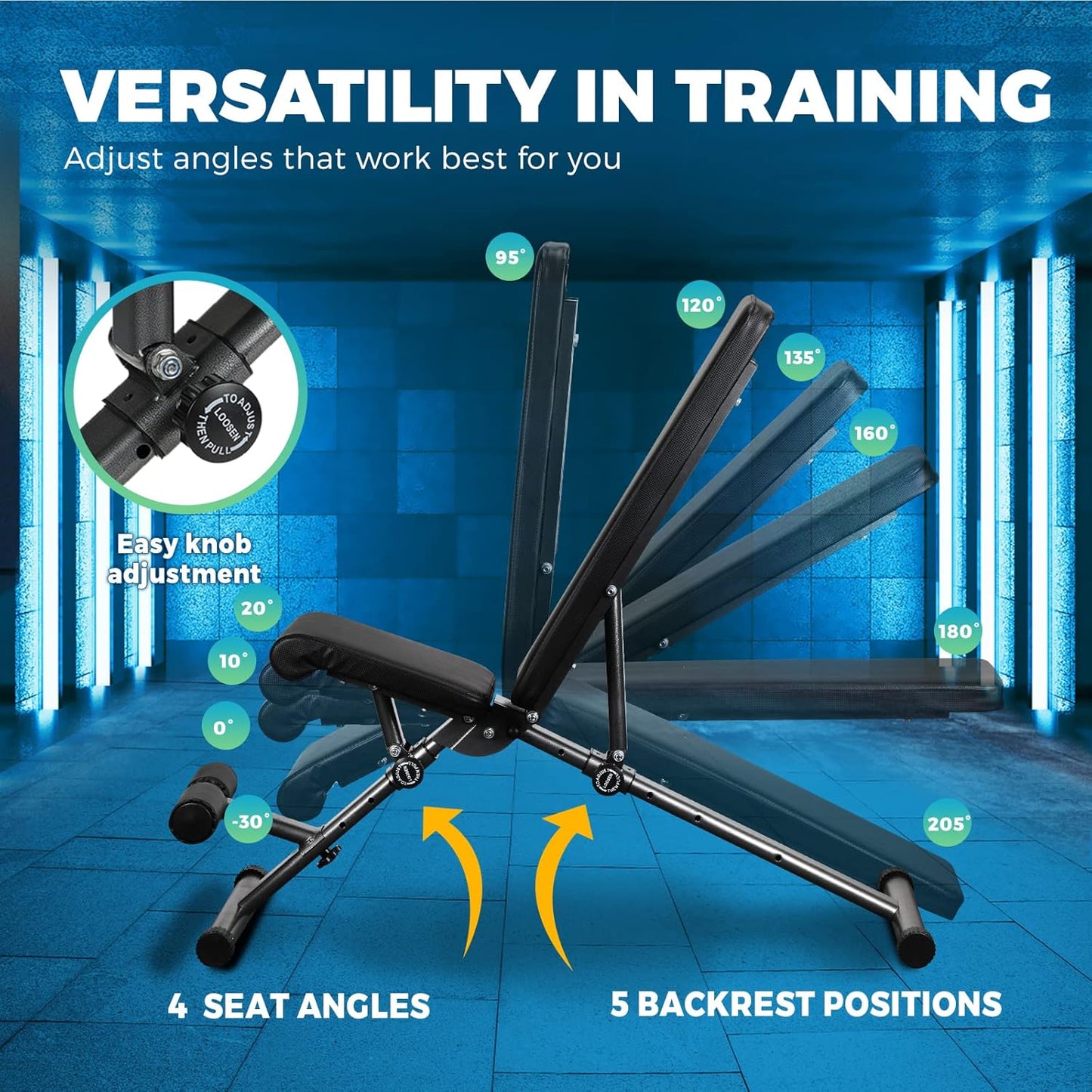 FINEX Weight Bench - 4+5 Adjustable Foldable FID Bench Flat Incline Decline Weight Press, 200KG Load Capacity, Fullbody Exercise Workout Dumbbell Bench for Home Gym