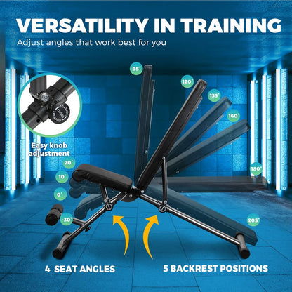 FINEX Weight Bench - 4+5 Adjustable Foldable FID Bench Flat Incline Decline Weight Press, 200KG Load Capacity, Fullbody Exercise Workout Dumbbell Bench for Home Gym