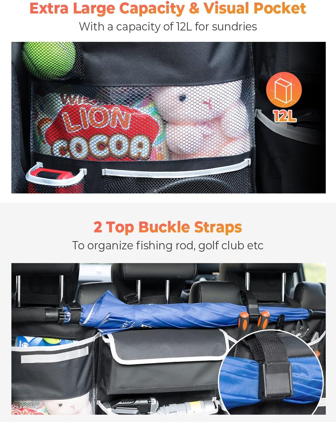 Oasser Car Storage Organizer New Version, Hanging Trunk Organizer with 10 Different Functional Storage Bags, Car Automotive Accessories Trunk Organizer for SUV Truck MPV VAN