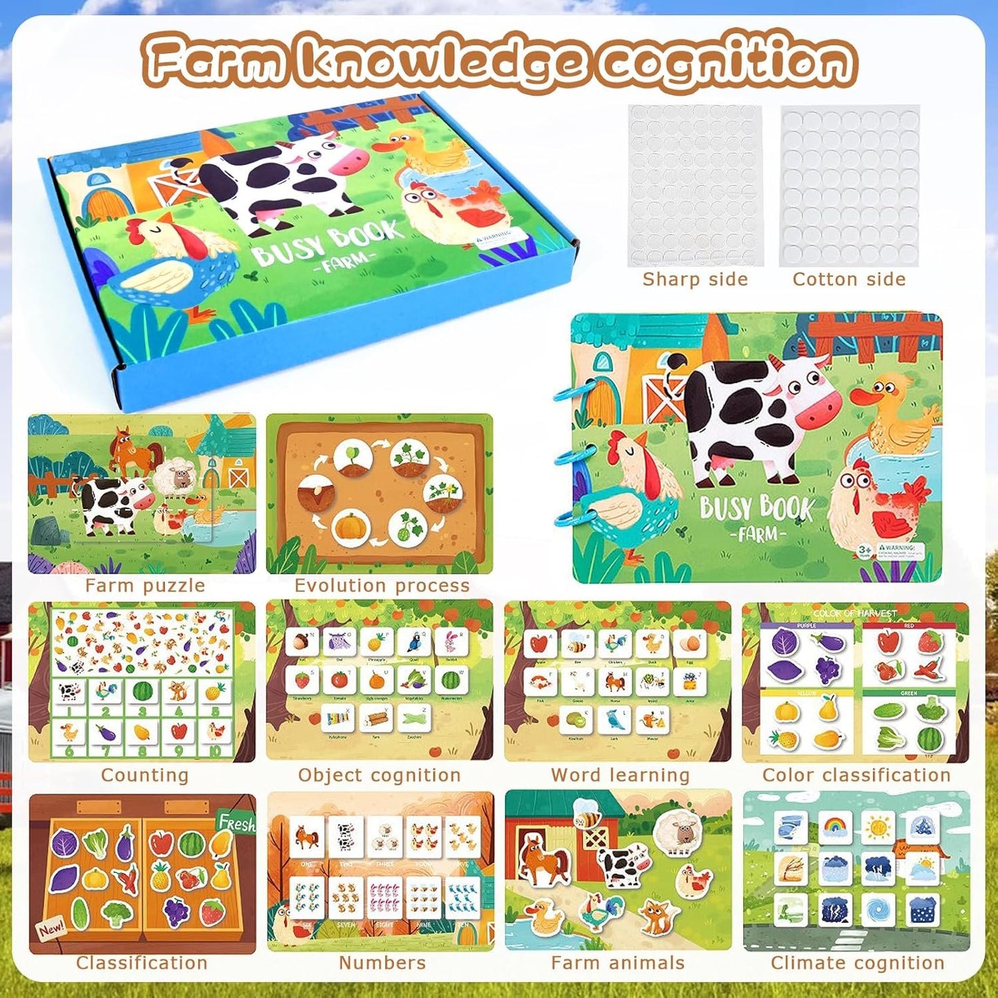 Peeokuo 3 Pack Montessori Busy Book for Toddlers 3+, Kindergarten/Prek/Preschool Learning Activities, Autism Sensory Book, Quiet Activity Book, Educational Toys Learning Materials for Kids Ages 3-5