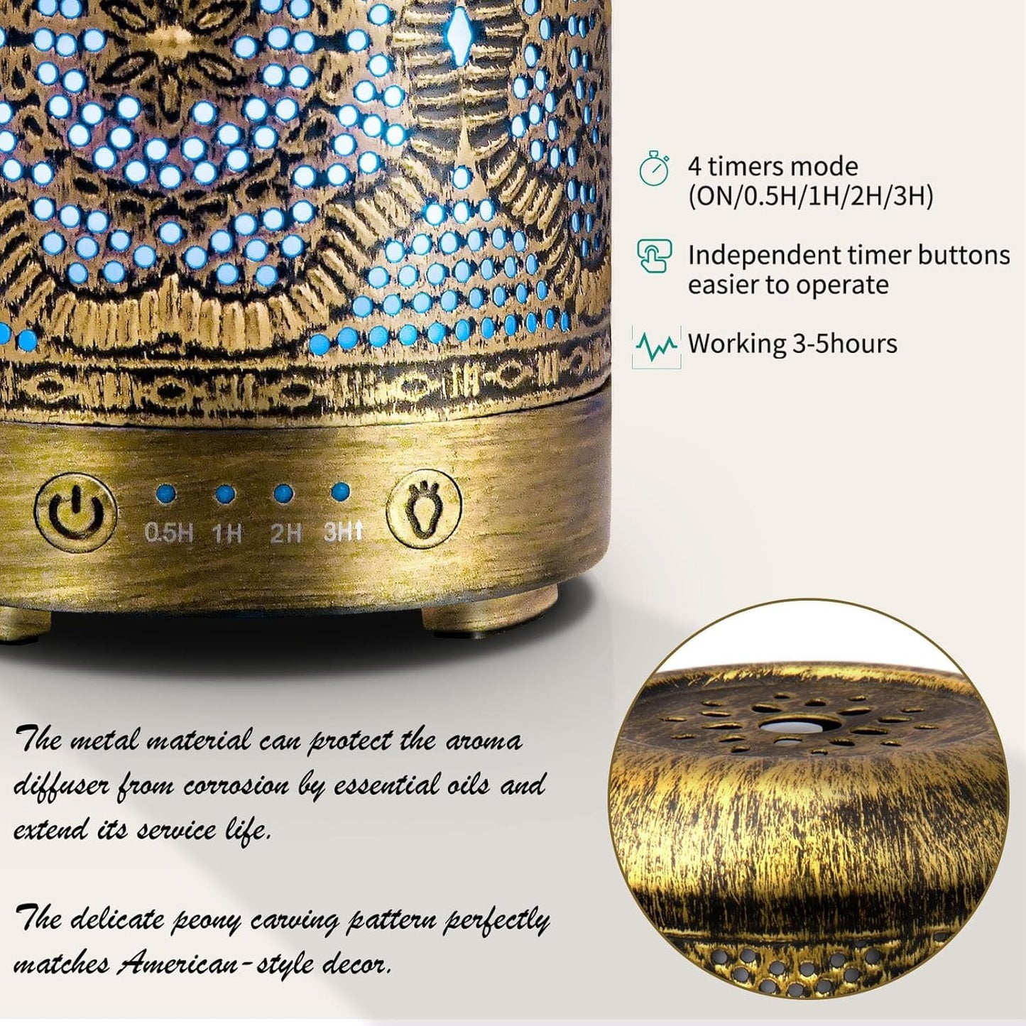 Diffuserlove Essential Oil Diffuser 100ml Aromatherapy Diffuser Cool Mist Humidifiers 7 Color LED Night Lights for Home Office Yoga 3.5 * 6Inchs