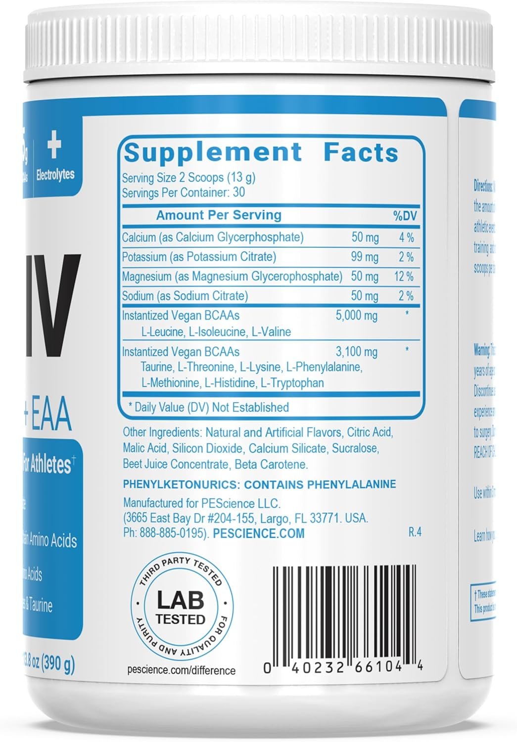PEScience Amino IV, BCAA and EAA Powder with Electrolytes, 30 Servings, Orange Dreamsicle