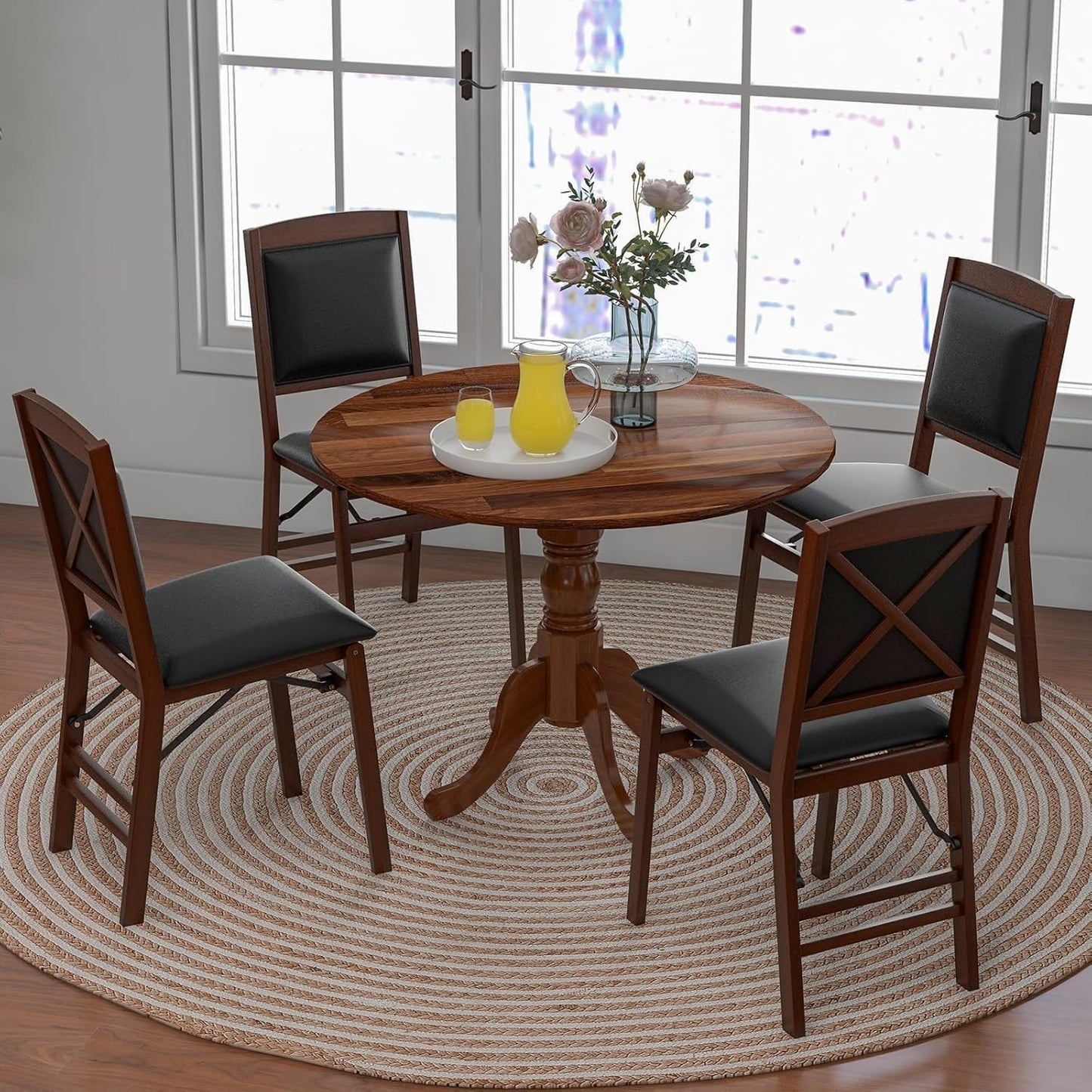 Giantex Round Dining Table, 39" D X 29" H, Rubber Wood Pedestal Table W/Round Tabletop & Curved Trestle Legs, 4-Person Dinner Table for Kitchen, Dining Room, Restaurant (Walnut)