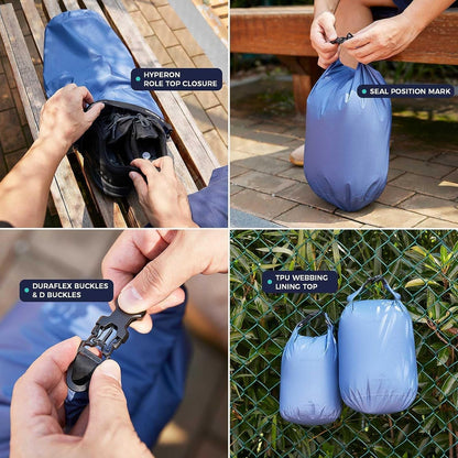 BEE NESTING Ultralight Dry Bag Large 3 Piece Set - Waterproof Siliconized Dry Sack Accessory for Lightweight Travel, Boating, Kayaking, Camping, Swimming(12L 20L & Shoulder Strap 3 Pack)