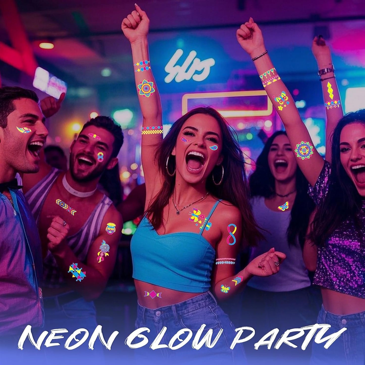Glow In The Dark Party Supplies -160 Styles Neon Body Paint Accessories Blacklight Temporary Tattoo For Adult Fluorescent Face Fake tattoos Fiesta Rave Festival Decorations,20Sheet - TATUWST
