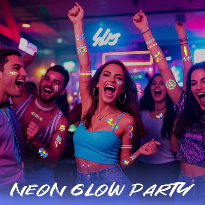 Glow In The Dark Party Supplies -160 Styles Neon Body Paint Accessories Blacklight Temporary Tattoo For Adult Fluorescent Face Fake tattoos Fiesta Rave Festival Decorations,20Sheet - TATUWST