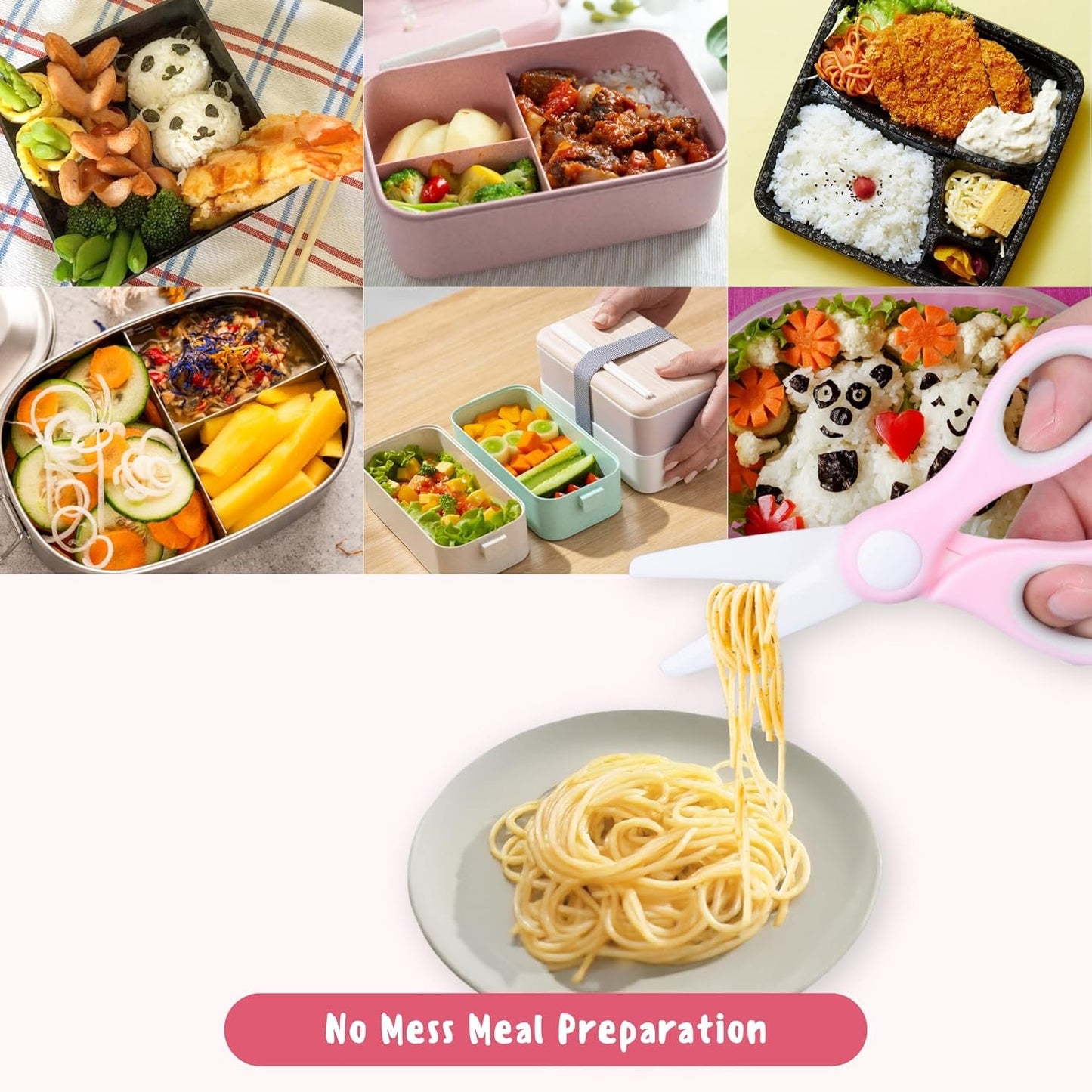 Ceramic Baby Food Scissors - Portable Shears - Healthy Food Cutter with Dust Cover and Storage Case - Cuts Meat, Chicken, Vegetables, Fruits (Pink - 2 Pack)