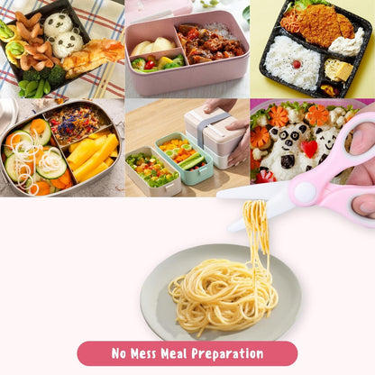 Ceramic Baby Food Scissors - Portable Shears - Healthy Food Cutter with Dust Cover and Storage Case - Cuts Meat, Chicken, Vegetables, Fruits (Pink - 2 Pack)
