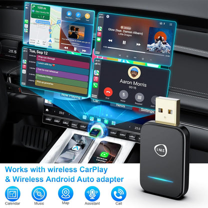 2 in 1 Wireless Carplay Adapter for iPhone, Android Auto Wireless Adpater, Plug & Play USB CarPlay Wireless Stick, Convert Wired Android Auto/Carplay to Wireless for Android 11+/iOS 10+ Phones