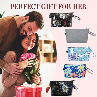 Gloppie Large Makeup Bag, Travel Cosmetic Bag with Zip, Makeup Bag for Professional Make-Up Artist, Travel Make up Bag Beauty Case, White Flower