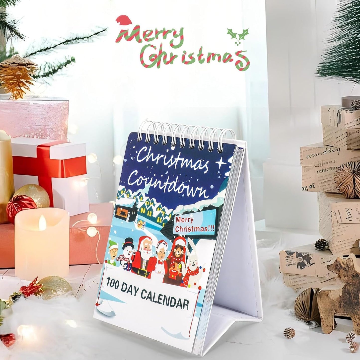 KufaerBeam Christmas Calendar 2024 100 Days Countdown Calendar Christmas Advent Calendar Countdown for Kids, Christmas Party Gifts for Home, Office, Room