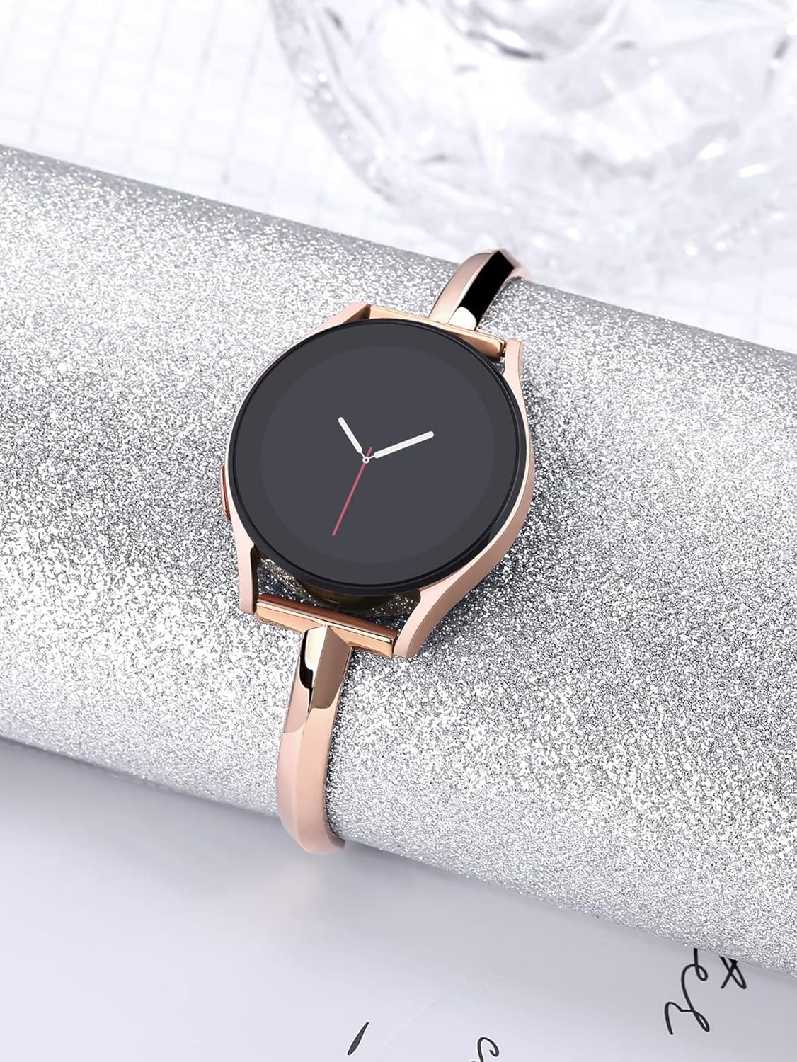 Strap for Samsung Galaxy Watch 7/6/5 40.5mm/Galaxy Watch FE/Galaxy Watch 6 Classic 43.5mm, Bling Metal Replacement Bracelets for Women Wristbands for Galaxy Watch 5 Pro
