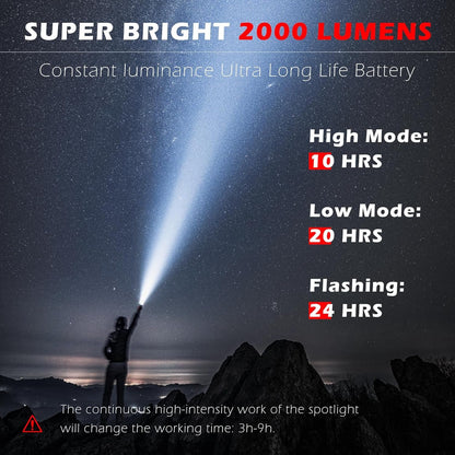 FORTO Rechargeable Spotlight Flashlight with 2000 Lumens, Handheld Spotlight with Foldable Stand, 6 Light Modes IPX7 Waterproof LED Spot Lights Outdoor for Boating Hunting Hiking(Red Pro)