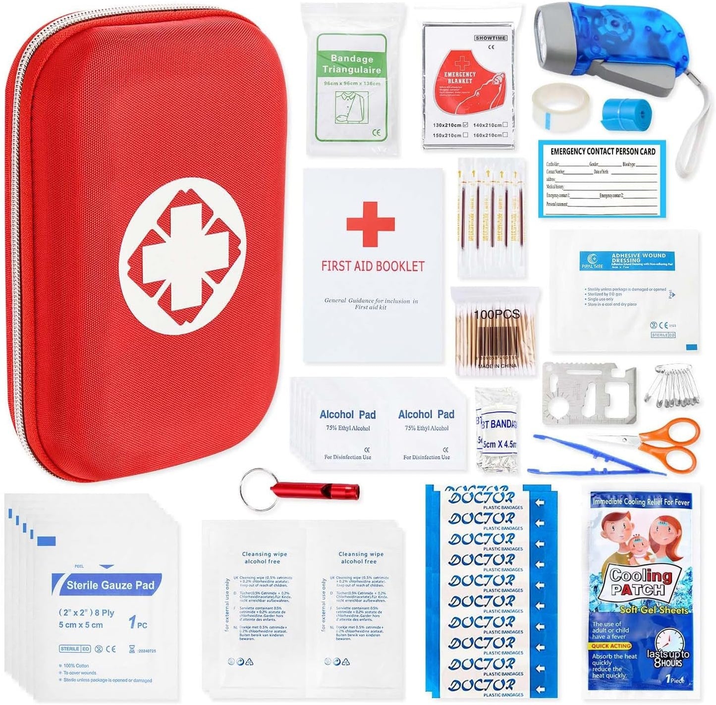 YouNuo Car First Aid Kits, 160pcs Survival Gear Emergency Kit Waterproof Hard Shell Case, Portable Compact First Aid Kit for Home/Car/Travel/Camping/Hiking/Outdoor/Sports/Office/Boat