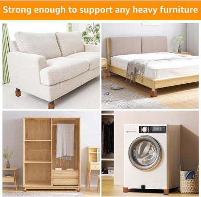 Bed Risers 3-Layer Detachable Adjustable Furniture Risers, Heavy-Duty Stackable Bed Lifts Risers, Durable & Stable Table Couch Sofa Bed Risers Detachable Bed Risers, Reusable Bed Risers (Brown)