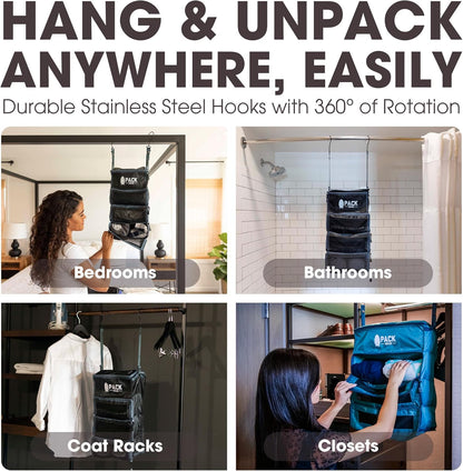 Pack Gear Suitcase Organizer | Pack More in your Large or Carry On Luggage | Unpack Instantly with these Compression Packing Cubes for Suitcases | Hanging Shelf Organizer for Closet (Black)