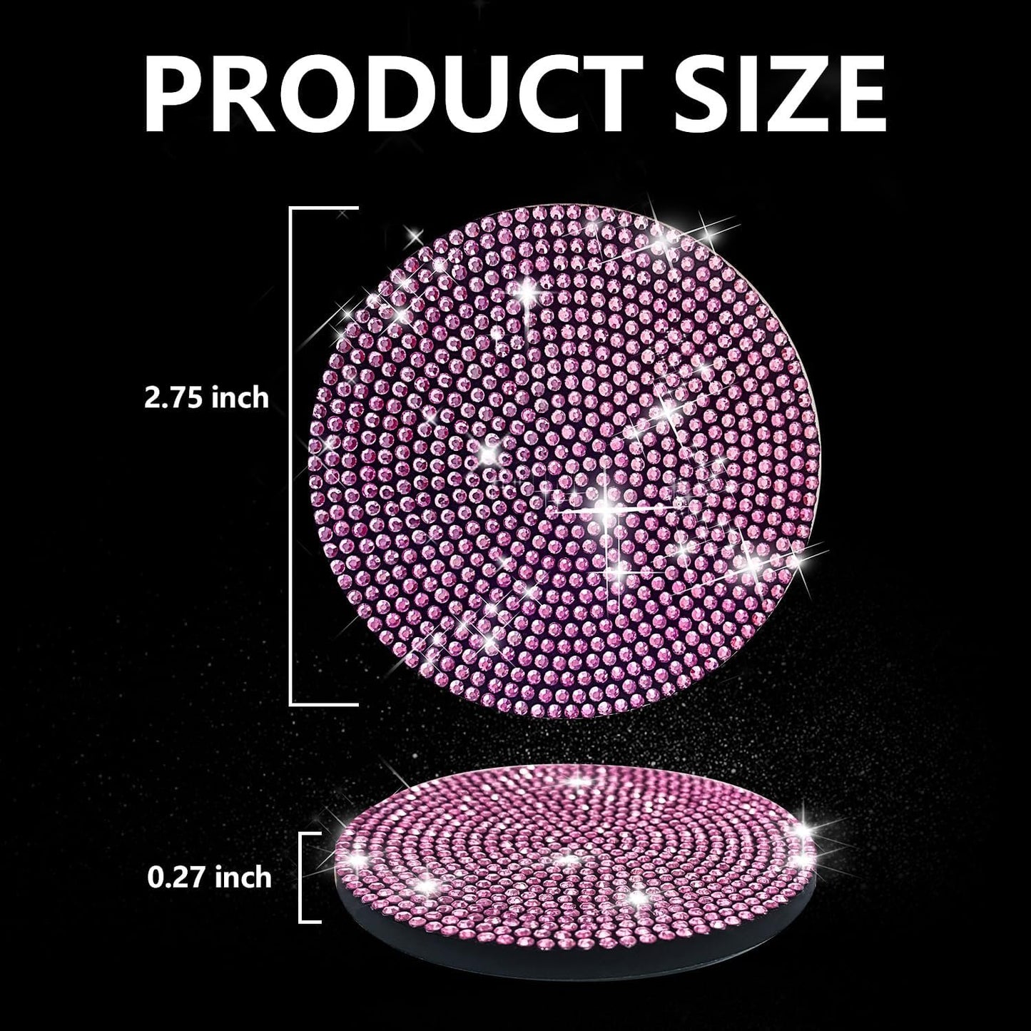 FKECVIS Bling Cup Holder Coasters for Car, 2PCS Universal Non-Slip Cup Holder, Embedded Decorative Coasters, Shiny Crystal Car Interior Accessories Gifts for Women (Pink