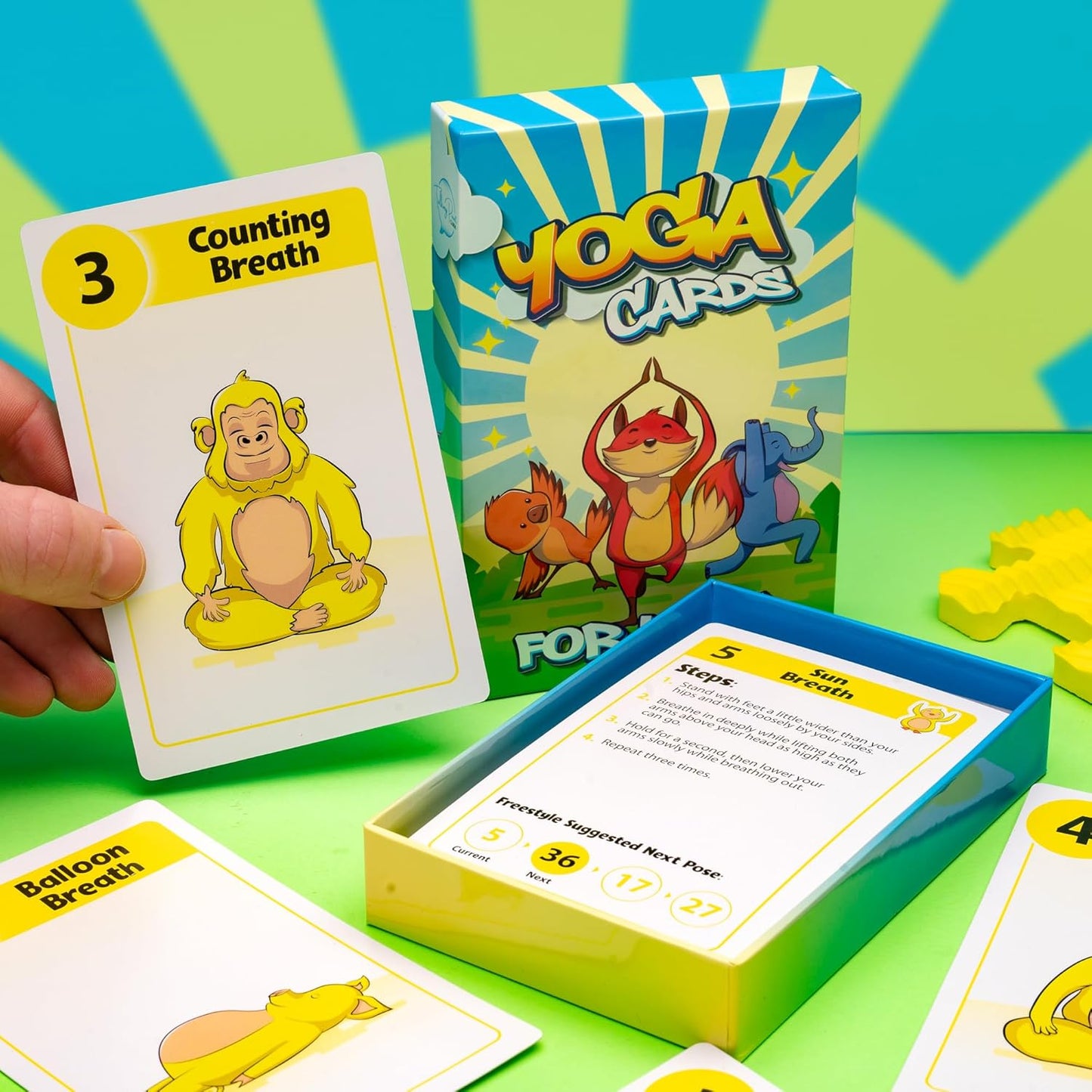 Yoga Pose and Breathing Exercise Cards for Kids - Promote Mindfulness, Meditation, and Self Care for Children - Fun Preschool Game with Easy to Read Steps - Teach Kids Mindfulness Tools Through Yoga