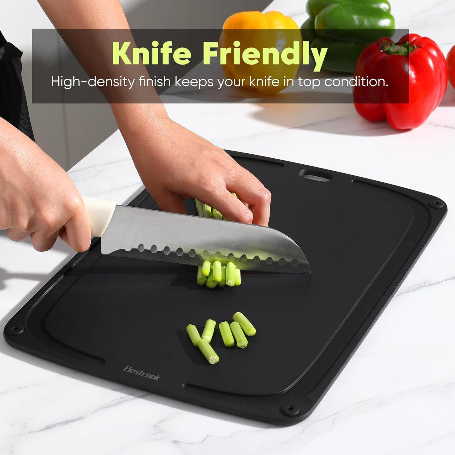 BESTCOOK Wood Cutting Board for Kitchen, High Density Non-Porous Wooden Fiber Chopping Board with Juice Groove and Non-Slip Feet, BPA Free, Dishwasher Safe, Knife Friendly for Meat Bread Fruit, Wood