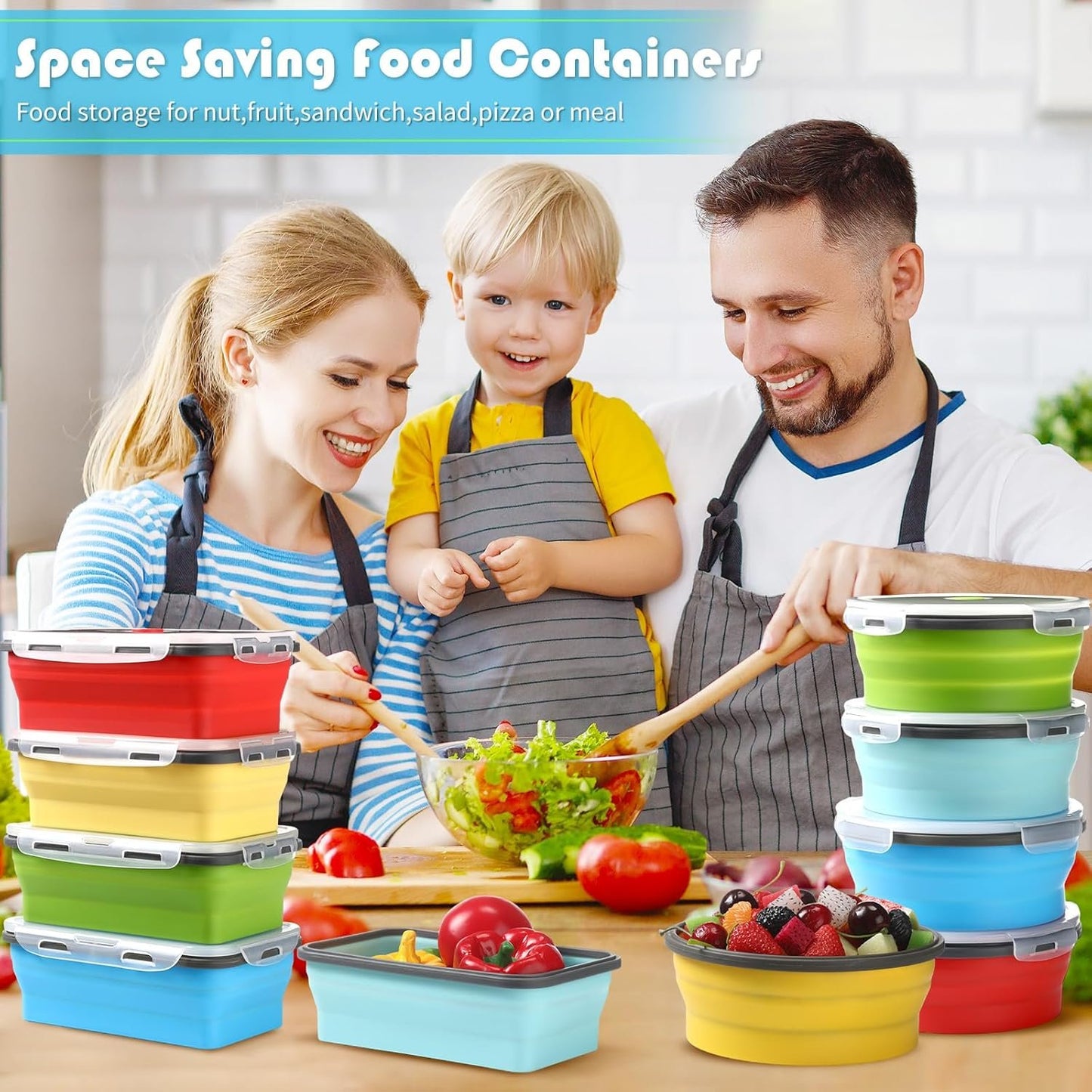 Dandat 10 Pieces 40.6 oz Silicone Collapsible Food Storage Container with Airtight Lids Stacking Meal Prep Lunch Containers for Kitchen, Traveling, Microwave Freezer Dishwasher Safe (Multicolor)