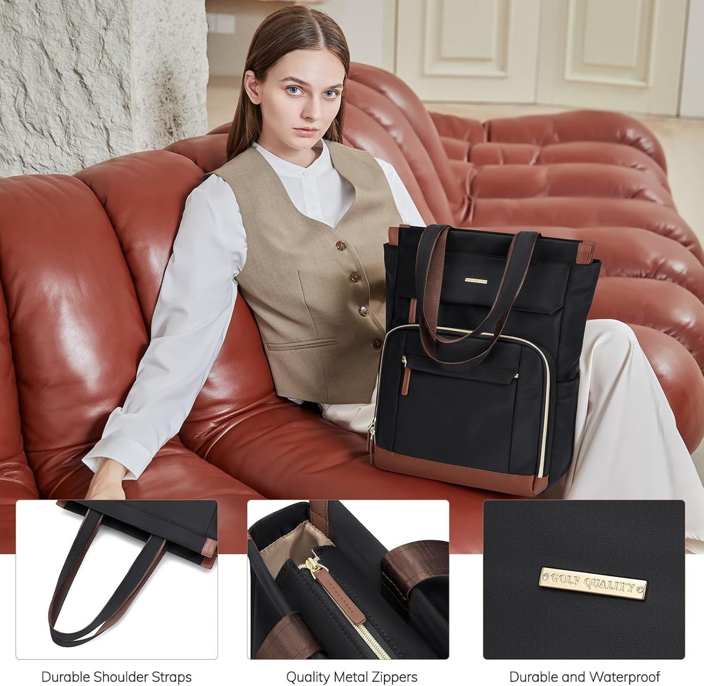 GOLF QUALITY Convertible Backpack Women Carry on Tote Laptop Backpack Bookbag for College Work Nurse Travel