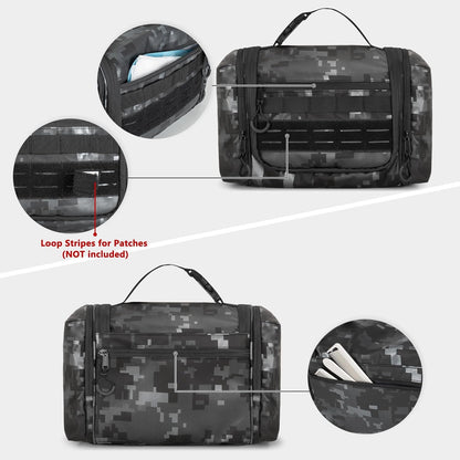 Prokva Hanging Toiletry Bag for Men, Tactical Dopp Kit Toiletry Travel Bag, Large Hygiene Organizer Shower Bag for Camping Outdoor, Black Digital